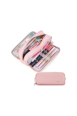 Aubyhe Renkli Makaron Desenli Çift Pencere Kalem Kutusu, 3 Bölmeli Büyük Kapasite, Üniversite Öğrencileri İçin Çok Amaçlı, 50 Kalem Saklayabilir, Pembe 797 Pembe