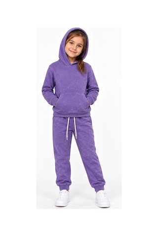 Rony Pony Kids Kız Çocuk Mor Kapşonlu Eşofman Takımı Kanguru Cepli Sweatshirt Ve Jogger Alt 2 Li Set