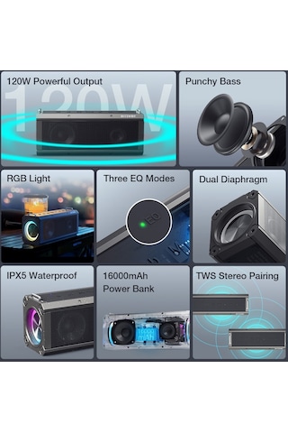 Blitzwolf BW-WA3 Pro 120W RGB Işık Tws 16000 Mah Yüksek Bass Bluetooth Hoparlör