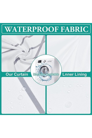 Çizgili Duş Perdesi - Ağır Kumaş, Makinede Yıkanabilir, Banyo İçin Basit Modern Gri Duş Perdeleri, 71x71 İnç Beyaz