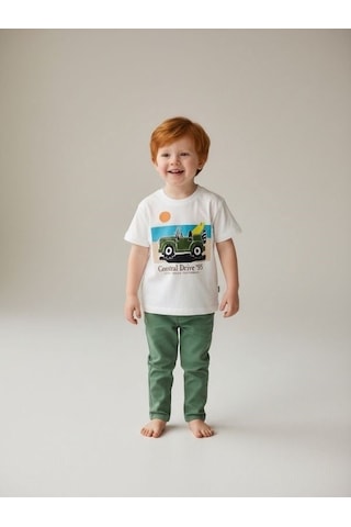 Zekids Erkek Bebek Araba Baskılı Tasarım T-shirt-17197 Çok Renkli