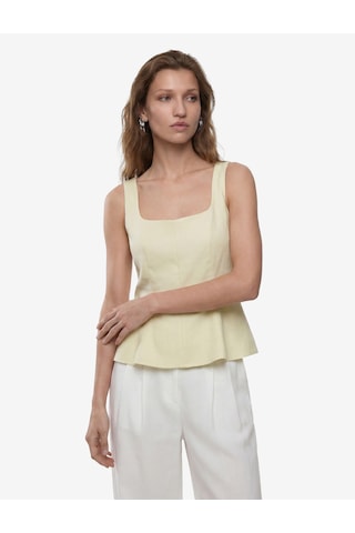 Koton Kolsuz Kare Yaka Peplum Keten Bluz Ada Çayı 6sak30090pw Açık Yeşil
