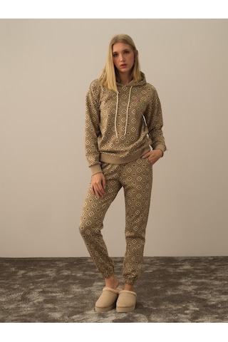Xint Bej Işıltılı Lurex Detaylı Oversize Sweat Pantolon 470402