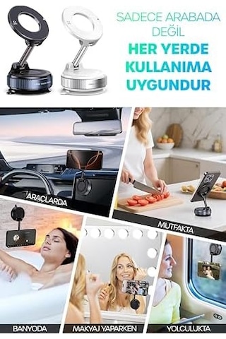 Magsafe Uyumlu Manyetik Araç Telefon Tutucu 360 Döner Güçlü Vakumlu Stand Siyah