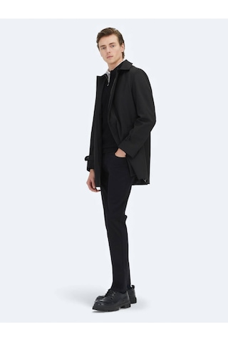 Kip Siyah Regular Fit Bebe Yaka Casual Dokuma Pardesü Siyah