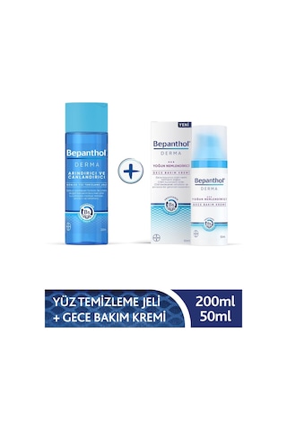 Bepanthol Derma Yoğun Nemlendirici Gece Bakım Kremi 50 ML + Derma Günlük Yüz Temizleme Jeli 200 ML