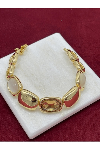 Toprak Tonlarında Parlak Dikdörtgen Şekilli Gold Bileklik Gold