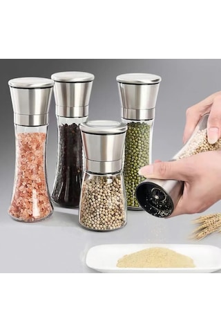 Busstier Paslanmaz Çelik Kapaklı Cam Gövdeli Baharat Değirmeni Seti 2'li 19 Cm Sku: Smg8690010149657 Açık Ahşap