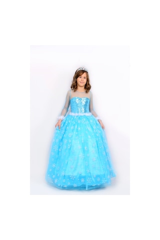 Butikhappykids Prenses Elsa Kostümü Uzun Kollu Elsa Kostümü 1-12 Yaş Mavi