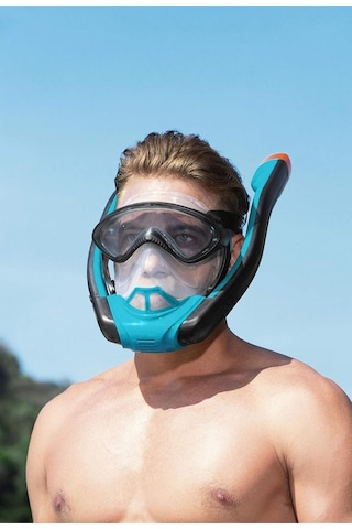 Hydro - Pro Full Face Flowtech Snorkel Set Deniz Dalış Maskesi S - M Beden Mavi