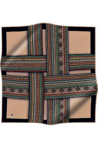 Twill İpek Eşarp Bej, Zümrüt Yeşili 17025-0004