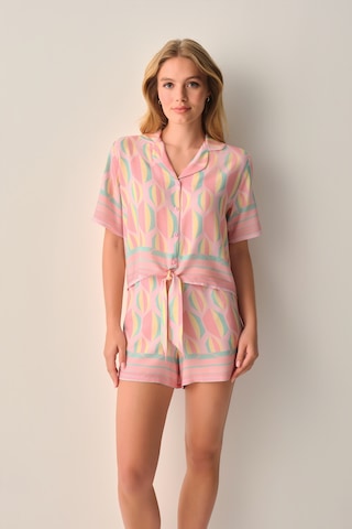 Suwen Sevara Gömlek Yaka Şort Pijama Takımı Sh26534667b334 Pembe