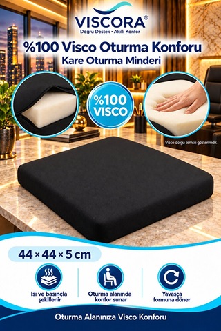 Visco Kare Oturma Minderi Ofis Koltuğu, Sandalye Ve Ev İçin Kaymaz Minder 44 44 5 Cm