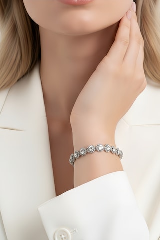 Eva Takı Store Çiçek Model Elmas Görünümlü Silver Renk Bileklik Gümüş