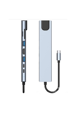 Nbtech Nb-u520 4k 30hz Gri Metal Type-c To Hdmı Usb 3.0 Rj45 Sd Kart Şarj Çevirici Adaptör