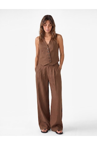 Koton Koton X Şahika Ercümen - Cepli Pile Detaylı Baggy Keten Pantolon Kahverengi 6sak40262ew Kahve