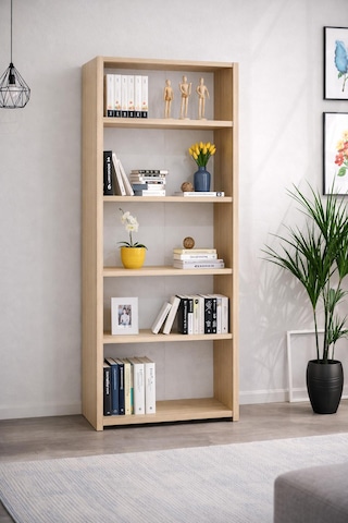 5 Raflı Modern Kitaplık Büyük Boy - Açık Meşe Açıkmeşe