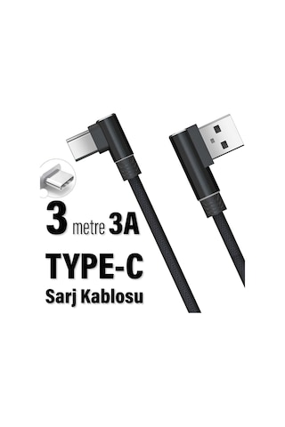 3 Metre Oyuncu Şarj Kablosu Type-c 3a 3m Usb - Type C
