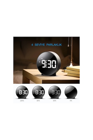 Hymark Yuvarlak Siyah Dijital Led Masa Saati Usb Güç Saat Ertelem