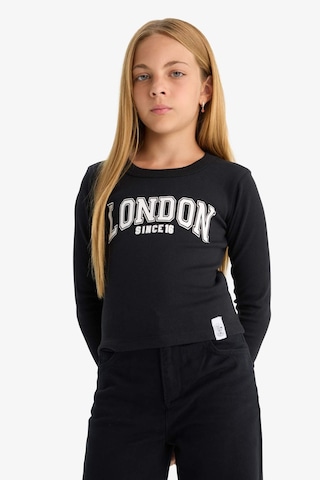 Defacto Kız Çocuk Slim Fit Dar Kesim Bisiklet Yaka Baskılı Fitilli Kaşkorse Uzun Kollu Tişört C7465a825aubk81 Siyah