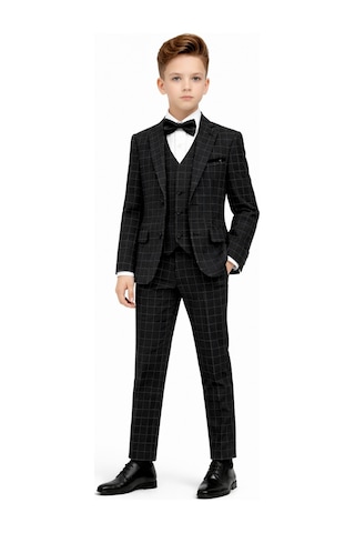 Ahengim Erkek Çocuk Slim Fit Dokulu Çizgili Klasik Takım Elbise Ak197-198 Siyah