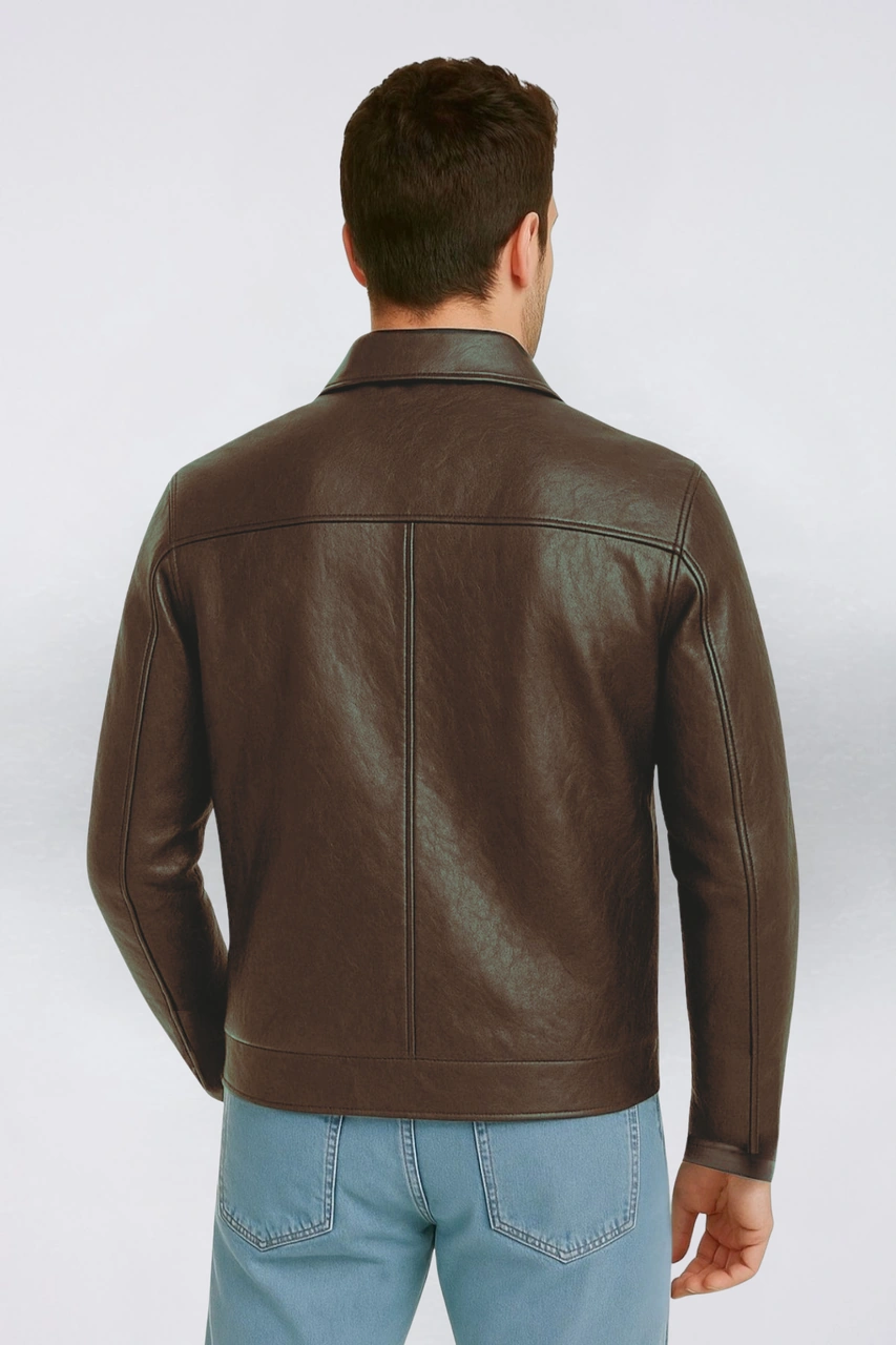 Derije Donald Hakiki Deri Erkek Kahverengi Basic Ceket