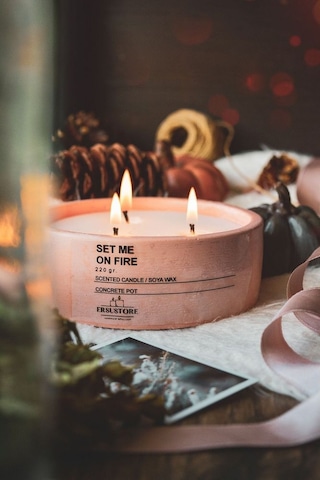 Ersu Store Büyük Boy Kokulu Mum, Beton Saksılı Dekoratif Vegan Mu