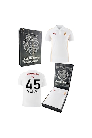 Galatasaray Lisanslı A-takım Lazer Kutulu Kişiye Özel Polo Yaka Beyaz T-shirt Beyaz