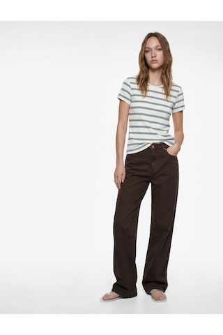 Koton Çizgili Pamuklu Bisiklet Yaka Kısa Kollu Slim Fit Tişört Mavi Çizgili 6sal10537ık