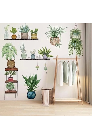 Tropikal Bitkiler Duvar Stickerı Model D Çok Renkli