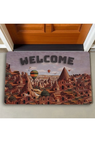 Valerine Life Kapadokya, Peri Bacaları Ve Balon Temalı Welcome Kapı Önü Paspası 45x70cm