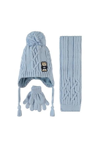 Kitti Erkek Çocuk Atkı Bere Eldiven 1-4 Yaş Bebe Mavi 24240601023w1 Bebe Mavi