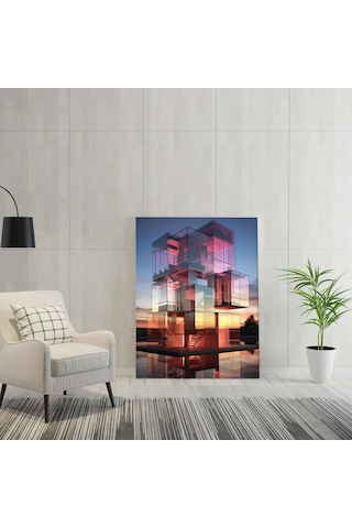 Cam Prizma Gün Batımı Modern Mimari Kanvas Tablo Nv00292
