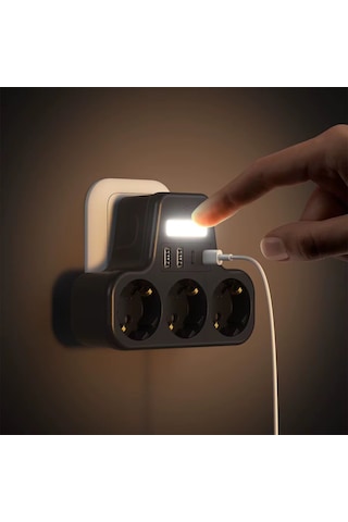 Çoklu Gece Lambalı Priz Yüksek Gerilim Korumalı 3'lü Priz 2x Usb 2x Type-c Çıkışlı Grup Priz Çoğaltıcı 0