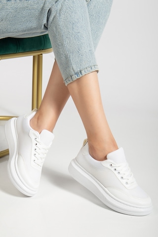 Erceka Aynalı Bağcıklı Kadın Spor Ayakkabı Günlük Kullanıma Uygun Sneaker Siyah-beyaz Ve Fileli Beyaz - Siyah