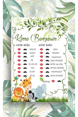 Babyshower Bebek Cinsiyet Partisi Kime Benzesin Oyun Kartı 8 Ad