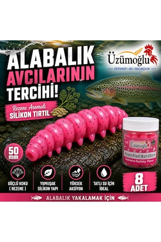 Üzümoğlu Benekli Pembe Rezene Aromalı Silikon Tırtıl 50mm 8 Adet