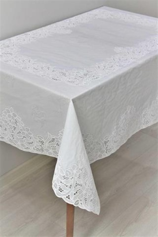 120x150 Hazır Dantel Görünümlü Silinebilir Pvc Muşamba Masa Örtüsü Manolya 001