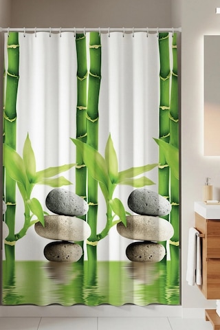 Tropik Home -bamboo- Çift Kanatlı Banyo Duş Perdesi 2x110x200 Yeşil