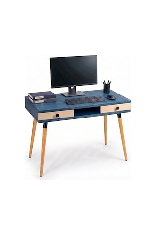Mobenta Modest Desk: Masif Çalışma & Laptop Masası 2 Çekmece 1 Bölme - 120x60 Ig-bz Mavi-krem