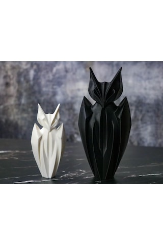 Gotik Siyah Ve Minimalist Beyaz Yarasa Heykel Seti - Dekoratif Ve Şık Tasarım 17 Cm & 11 Cm 2 Adet