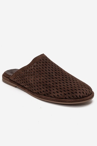 Luvishoes Melara Kahverengi Süet Hakiki Deri Delikli Önü Kapalı Kadın Terlik