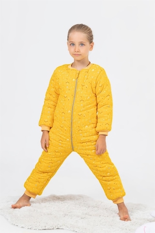 Kız Erkek Çocuk Kalın Elyaf Dolgulu Premium Kalite 2.5 Tog Desenli Uyku Tulumu Sarı