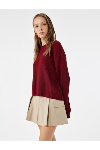 Koton Uzun Kollu Bisiklet Yaka Basic Triko Kazak Bordo 6wal90048ht Bordo