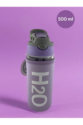 H2o Kılıflı Pipetli Cam Matara 500 Ml Mor