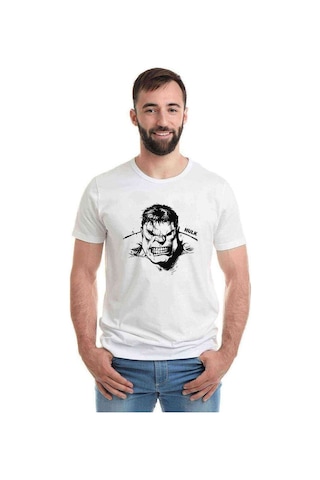 Hulk Sinirli Baskılı Beyaz Erkek Tshirt