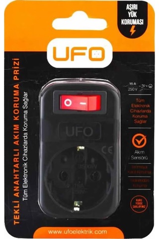 Tekli Akım Korumalı Anahtarlı Priz 16a 250v, Max 3500w Aşırı Yük Koruması Siyah