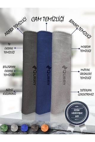 Qurry Sihirli Mikrofiber İz Bırakmaz Temizlik Bezi 3'lü 35 x 60 CM