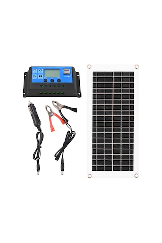 Tenfowee 20w Polikristal Güneş Paneli Seti Ip6 Su Geçirmez 12v Çift Usb Çıkışlı 50a Pwm Kontrolörlü Araç Bot Rv Cep Telefonu Şarj Edici Siyah