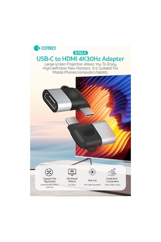 Mini Type-c To Hdmı Dönüştürücü Adaptör 4k 30hz Telefon Bilgisayar Tv Projeksiyon Görüntü Aktarıcı